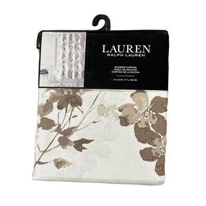Ralph Lauren 100% Cotton Fabric Shower Curtain Beige Brown Floral Print New
